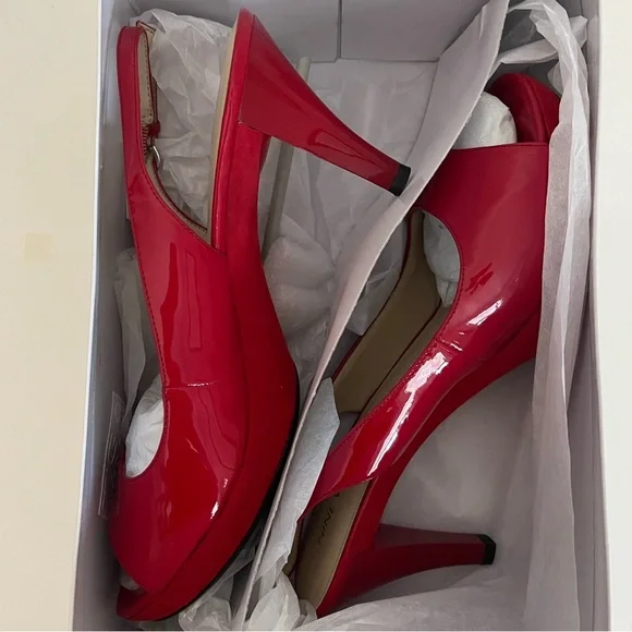 Nine West Glossy Red Peep-Toe Heels - Picture 3 of 6
